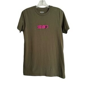 Stance Olive Green The Crew T-Shirt With Pink Logo Size Small